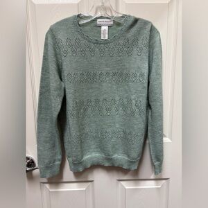 PM Alfred Dunner  Classic Soft Pointelle Sweater Sage WITH sparkles
